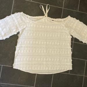 INC 100% cotton boho puff sleeve off shoulder textured blouse